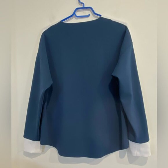 Halston V- neck Pullover Blouse/ Long Sleeve Top Navy Blue / White S - Picture 5 of 6